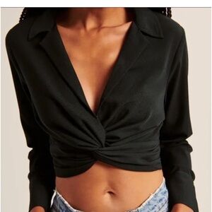 Abercrombie & Fitch Cropped Long Sleeve Knotted Black Top - NEW WITH TAGS